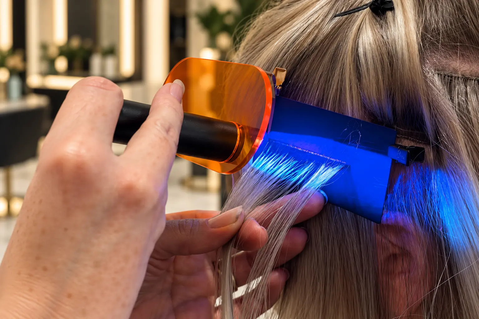 V-Light extension application adding discreet density along a fine hair part line